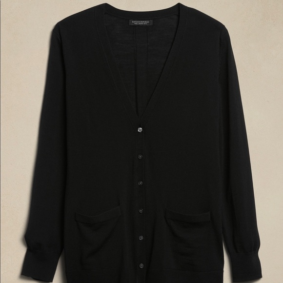 NWT BANANA REPUBLIC MERINO WOOL LONG CARDIGAN LARGE BLACK - Picture 4 of 7